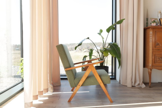 Image 1 of Scandinavische fauteuil in mosgroen met zigzagpatroon, modern design