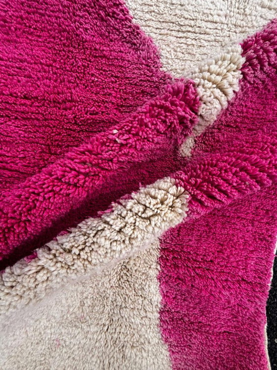 Image 1 of Pink and white Moroccan Mrirt Wool Rug 300X200 cm – Handwoven Berber Carpet, Modern Abstract Boho Style, Authentic Wool Area Rug