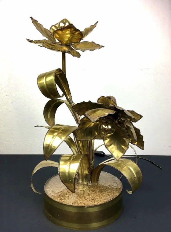 Image 1 of Maison Jansen Tischleuchte mit Blumenmuster aus den 1970er Jahren