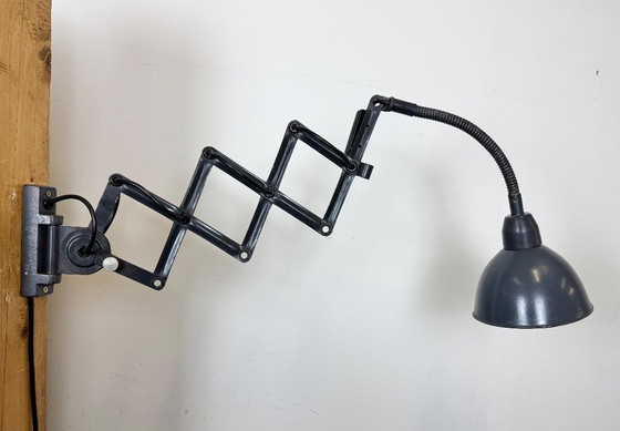 Image 1 of Dark Grey Industrial Scissor Wall Lamp from Elektroinstala, 1960s
