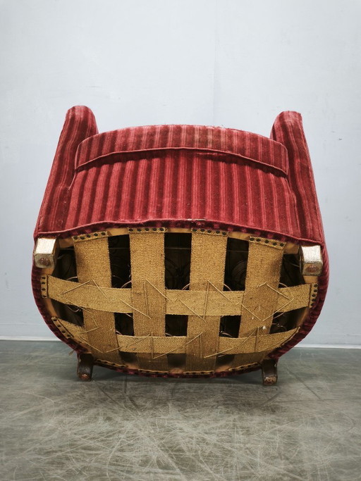 Fauteuil lounge sculptural en velours, style danois moderne des années 1950
