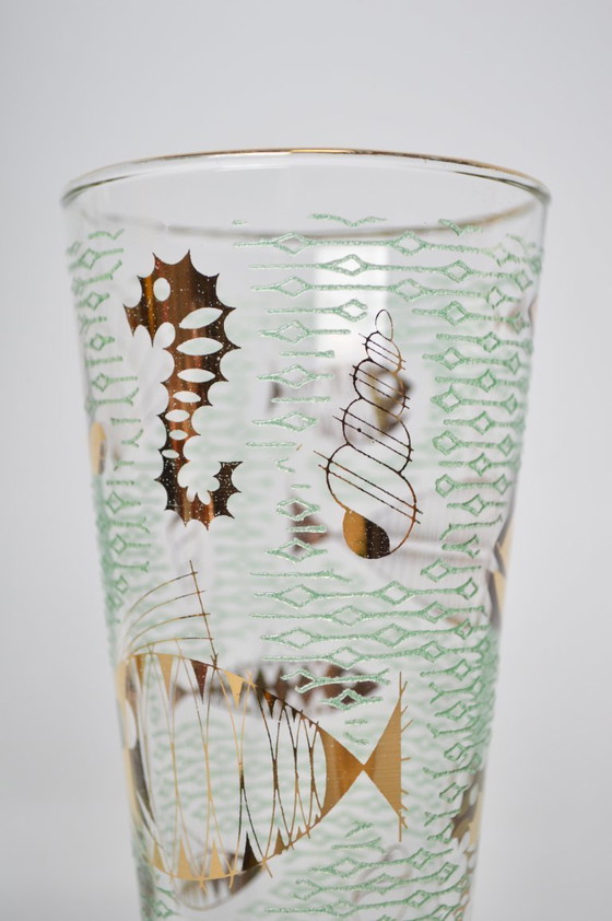 Image 1 of Pair of Libbey MARINE LIFE Pilsner Glasses / 1950's Vintage / Collectible, Gilded
