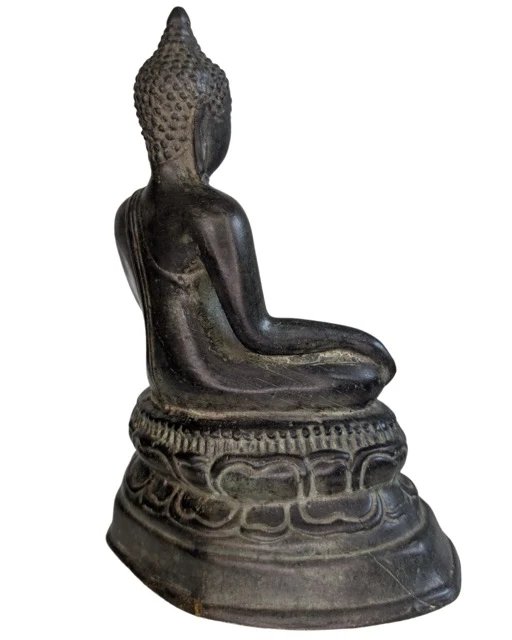 Statue Antique de Bouddha Thaï en Bronze – Style Sukhothai – Bhumisparsha Mudra – 20.5 cm – Sculptures (photo 4 of 9)