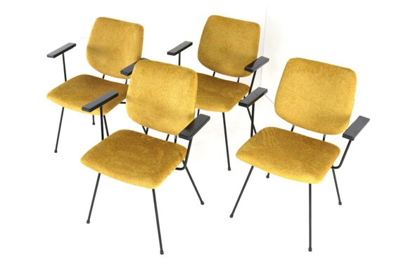 Image 1 of Set van 4 W.H. Gispen voor Kembo stoelen eetkamerstoelen vintage gestoffeerd