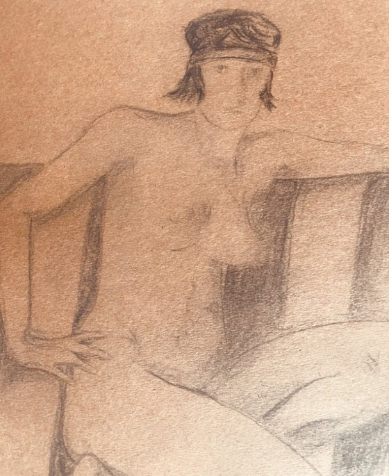 Image 1 of Charcoal drawing, Art Deco portrait of a woman, signed, "The Sofa"