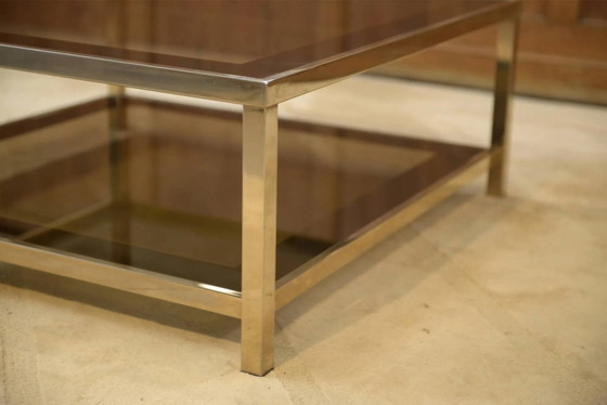Hollywood Regency coffee table in smoked glass with mirrored framing from the 1970s. – Crystal (photo 6 of 10)