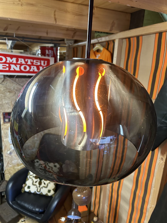 Image 1 of Lampada a sospensione vintage anni '70, stile spaziale, grigio-arancio