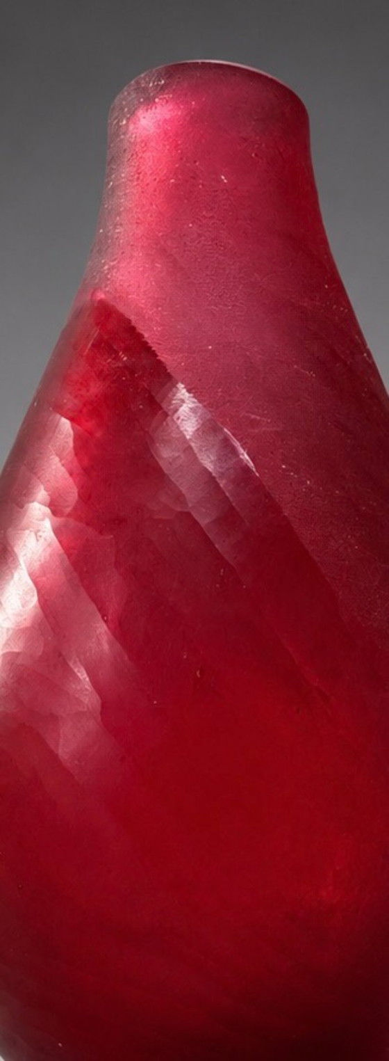 Image 1 of Ruby Red Studio Glass Vase | Satin & Cut Finish | 10.5 cm