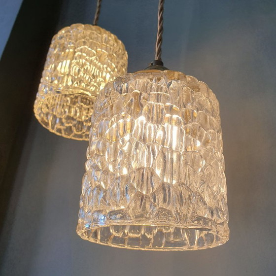 Image 1 of Set van 2 Vintage hanglampen - crackle glass - textuur - midcentury design