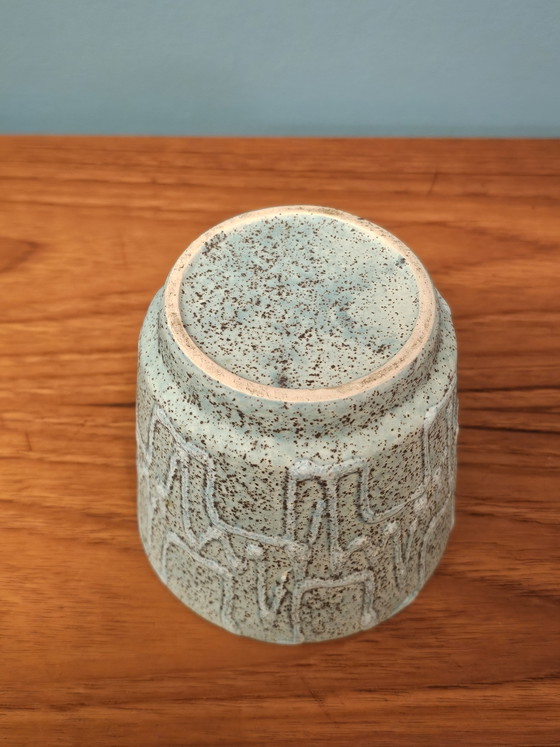 Image 1 of Vintage Earthenware Flowerpot Light Blue Yellow Blue