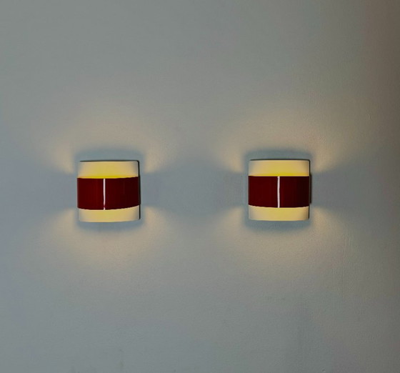 Curved Wall Lamps in Red and White by Peter Celsing for Falkenbergs Belysning, Sweden, 1960s – Wall lights (photo 8 of 8)