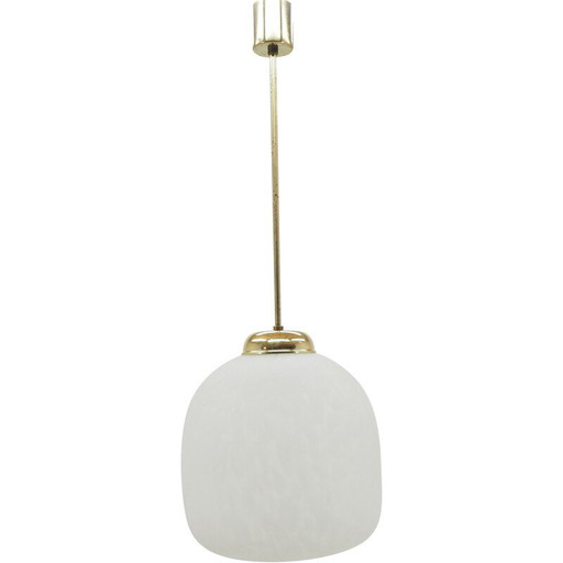 Mid century kroonluchter van glas en messing, jaren 1970