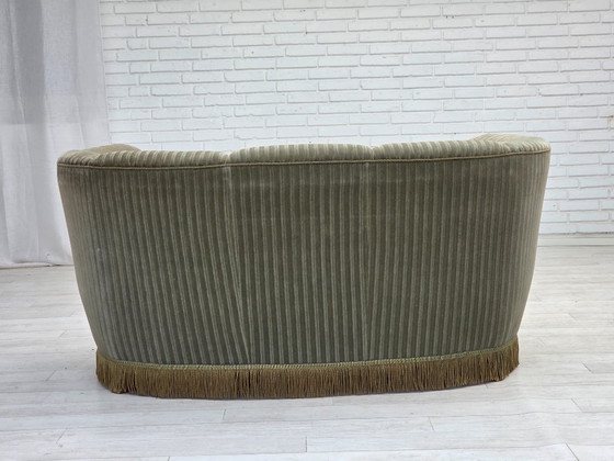 Image 1 of 1970s, Danish 2-seater curved sofa, original furniture velour, beech wood.