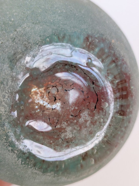Heavy Mouth-Blown Art Glass Vase, Carnival-Style Gold Iridescence, Matte Sandblasted Finish – Vintage (photo 13 of 17)