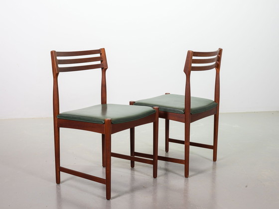 Image 1 of Bovenkamp Vintage Design Teak Wooden Dining Chairs with Racing Green Leather Seatings by Severin Hansen. Set of 4. Denmark, 1960
