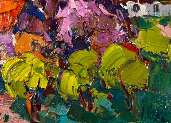 Image 1 of Original Oil Painting Summer Village Landscape Time stops in the green light