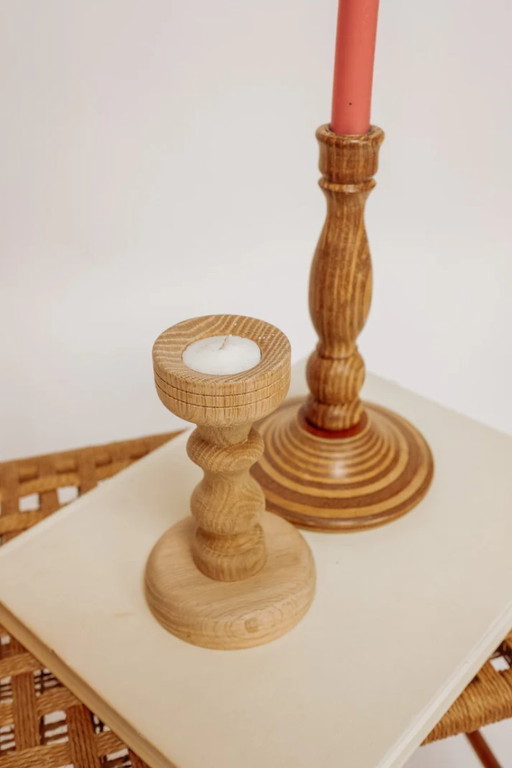 Vintage wooden candlesticks, set of 2