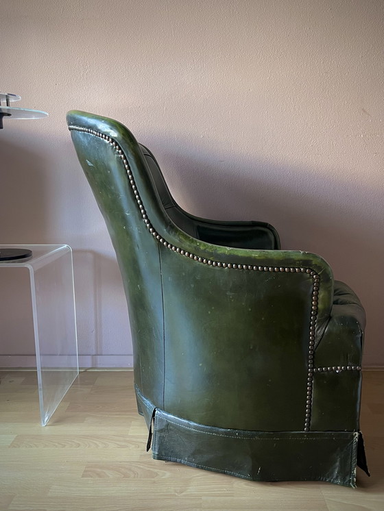 Image 1 of Poltrona Chesterfield club inglese in pelle verde lounge