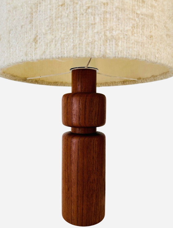 Image 1 of Teak table lamp with original fabric shade - Domus, Denmark, 1960s
