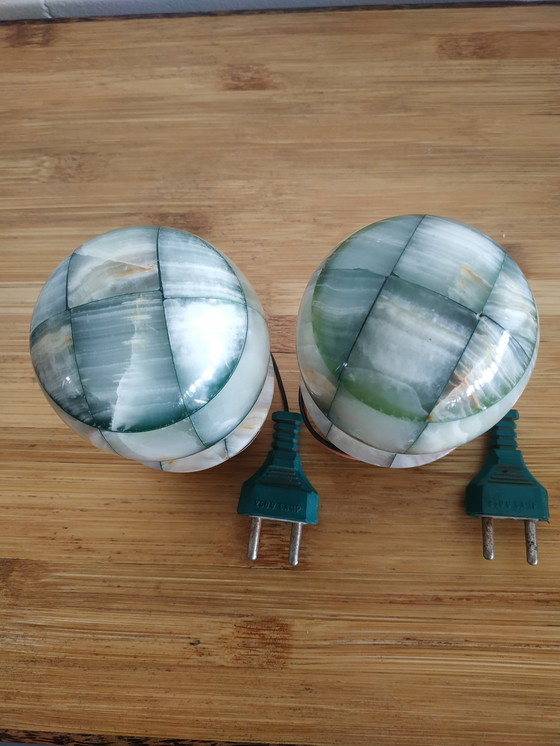 Image 1 of Ensemble de lampes de table/veilleuses en marbre (onyx) (+/- 50-60s).