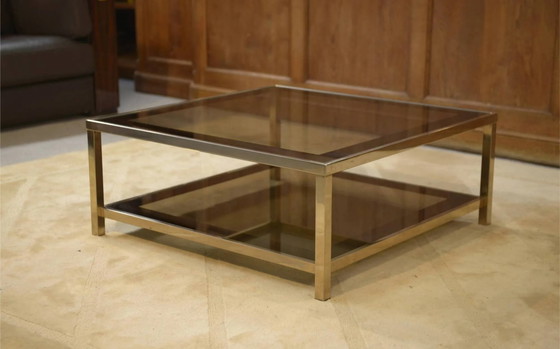 Hollywood Regency coffee table in smoked glass with mirrored framing from the 1970s. – Crystal (photo 2 of 10)