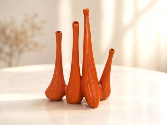 Image 1 of Antonia Campi vaas voor Società Ceramica Italiana Laveno, jaren 50, vintage oranje keramische vaas, Italiaans design