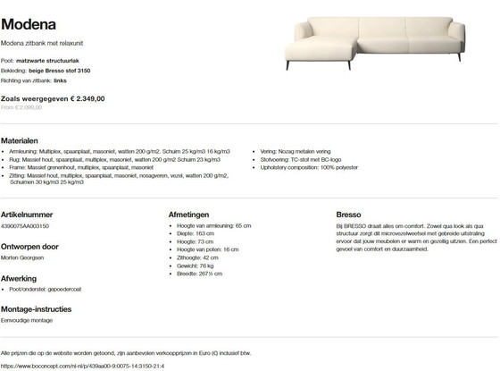 Image 1 of Boconcept - Modena Bench With Reclining Unit