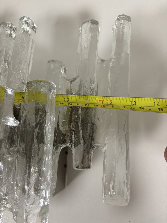 Image 1 of Gran lámpara de pared J.T. Kalmar 'PAN' en cristal hielo y níquel, años 70