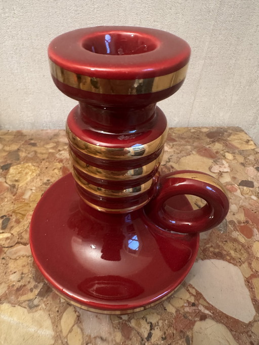 Bougeoir debut années 50 en céramique St-Clement Bordeaux Rehaussé d’ Or