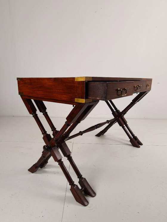 Image 1 of Vintage Anglo-Indian military writing desk – brass inlay