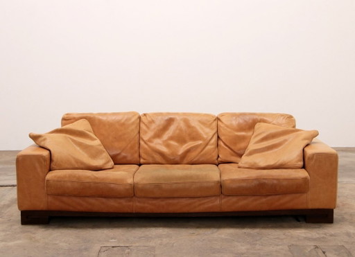 Vintage Cognac color leather three-seater by Casanova, Italy 1970