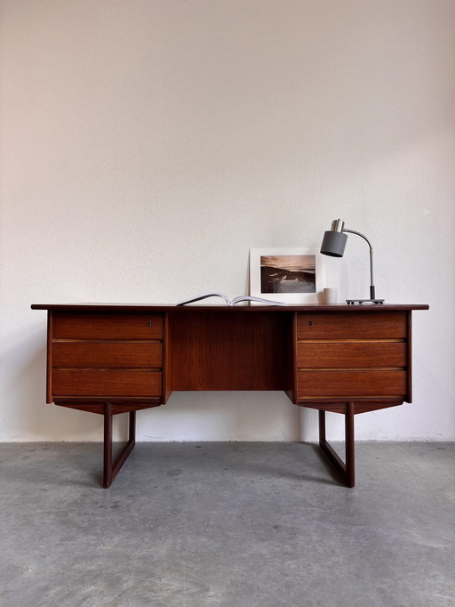 Vintage Deens bureau 2-zijdig teak