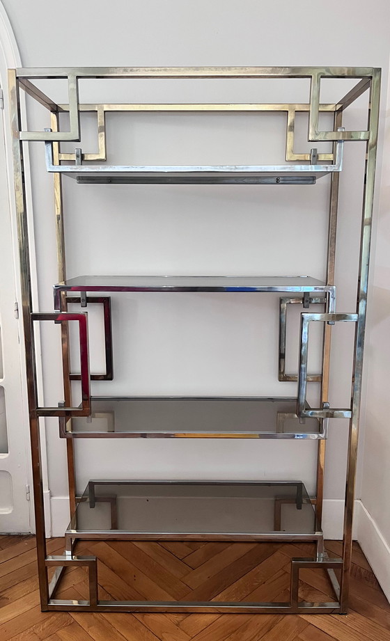 Image 1 of Vintage Chrome and Gold Bookcase by BelgoChrom, 1970s