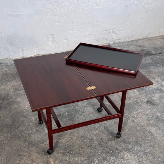 Image 1 of Grete Jalk palissander uitschuifbare drankenwagen voor Poul Jeppesens Møbelfabrik, 1960