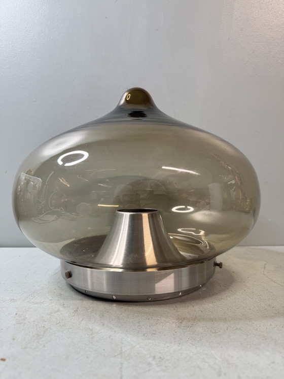 Magnifique Plafonnier Vintage Dijkstra Space Age (Verre Fumé, Années 70) – Dijkstra Lampen, Glass, Metal (photo 5 of 12)