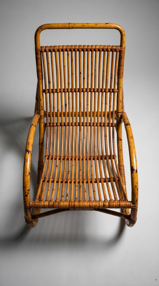 Image 1 of Poltrona lounge vintage in rattan, poltrona d'accento in canna di bambù, intrecciata in stile boho
