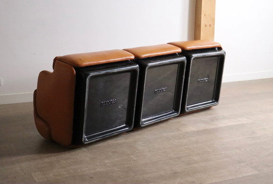 Image 1 of Vertrouwelijke bank van Alberto Rosselli voor Saporiti in cognac leer, Italië jaren 70