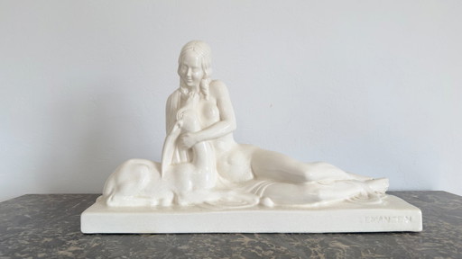 Art Deco "Woman and Fawn" Sculpture by Charles Lemanceau – Saint-Clément