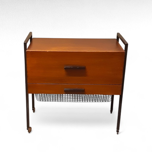 Vintage Dutch design sewing cabinet/ storage cabinet/ nightstand on wheels
