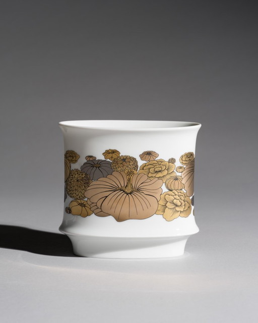 Jarrón Rosenthal de Tapio Wirkkala y Alain Le Foll Diseño floral de porcelana dorada