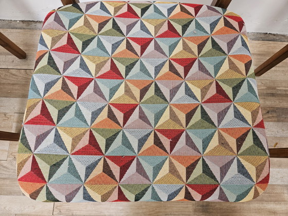 Image 1 of Beuken eetkamerstoelen met geometrische zitting uit 1950