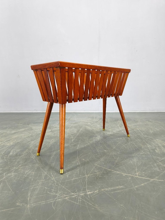 Image 1 of Danish Mid Century Teak Planter with Brass Feet, 1960s