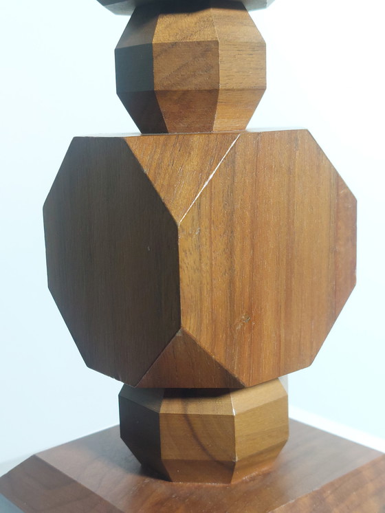 Image 1 of Vintage mid-century geometric wooden candlesticks