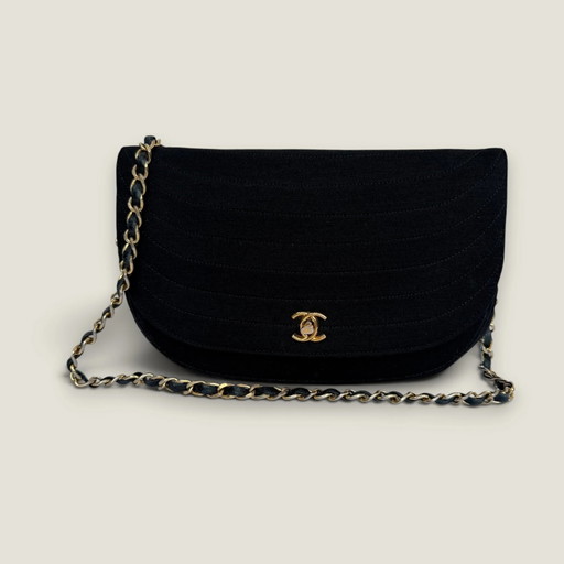 Chanel Vintage Half Moon Flap Tissu Noir – D'occasion