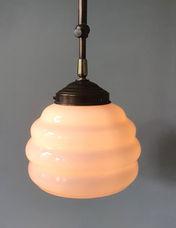 Image 1 of Vintage Art Deco Rose Pendant Lamp - Hanging Lamp - Bubble Shape