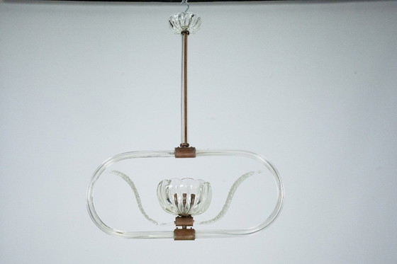 Image 1 of Art Deco Clear Murano glass chandelier. Italy 1940s