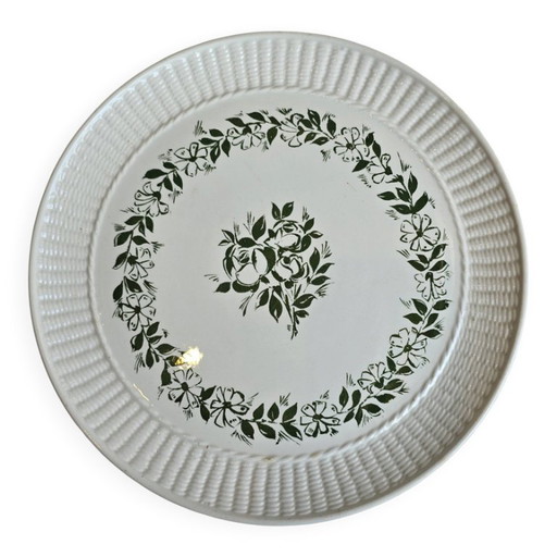 Plat Ovale en Faïence de Gien France, Décor Fleurs Vertes, Bord Relief Vann – tafelwaar, Ceramic