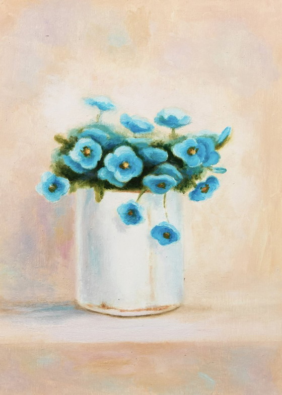 Image 1 of Hand-painted flowers in oil on panel. Oil painting of flowers signed by the artist. New.