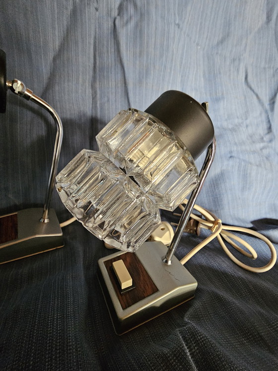 Image 1 of Set Of 2 Vintage Table Lamps - Glass & Chrome - 1970s