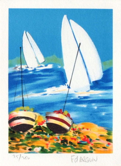François D'ARGUIN Petite suite : régate IV Litografia firmata 1994
